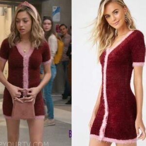 Forever 21 Red Fuzzy Body con Sweater Mini Holiday Dress Small